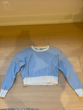 Cropped Blue and White Crewneck Sweater